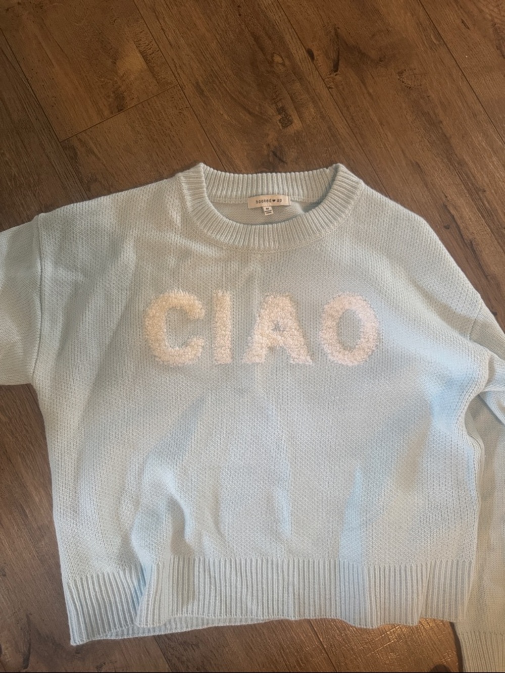 Hooked Up by IOT Light Blue 'CIAO' Crewneck Sweater